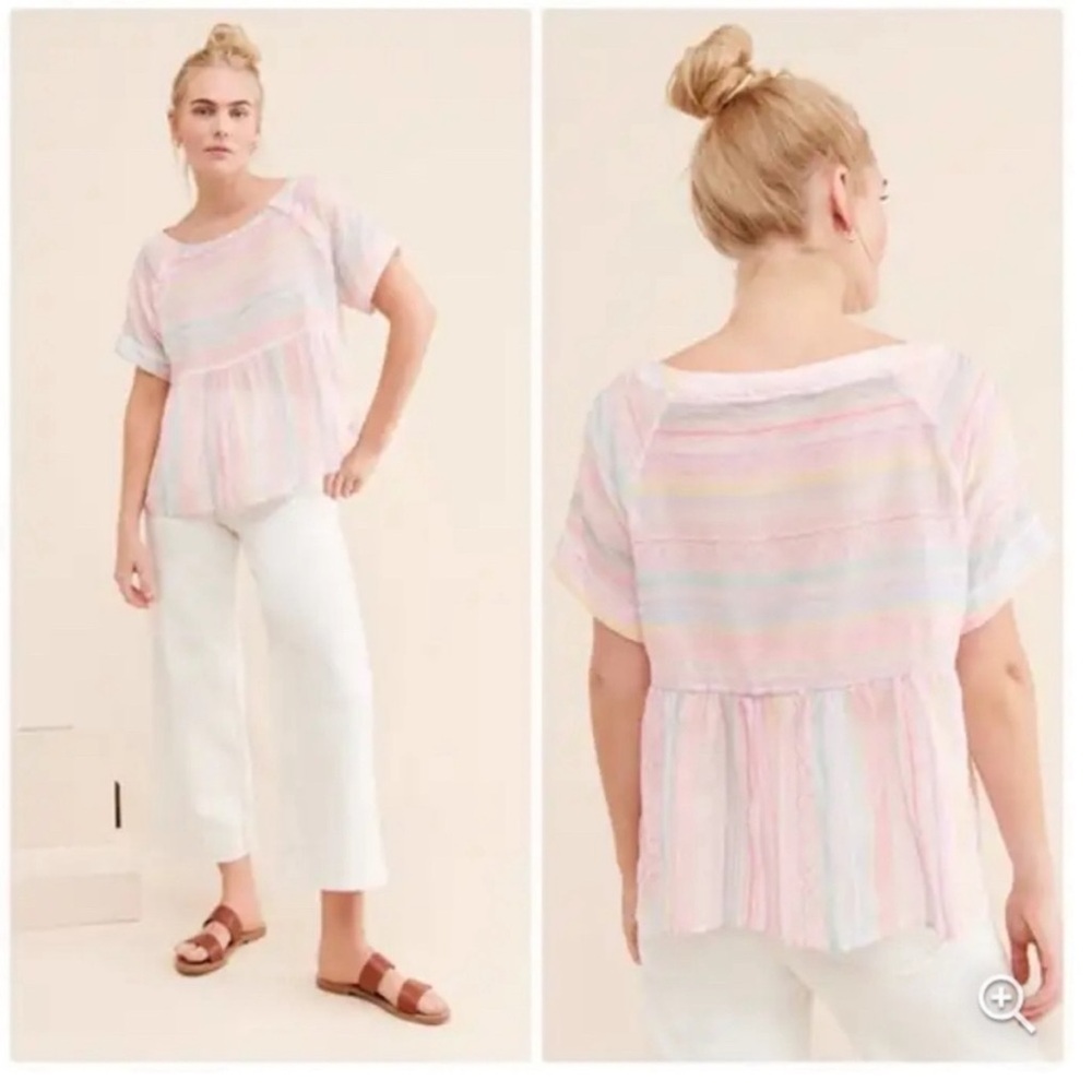 NWOT Anthropologie Letty Embroidered Babydoll Blouse Size Small Rainbow Colors